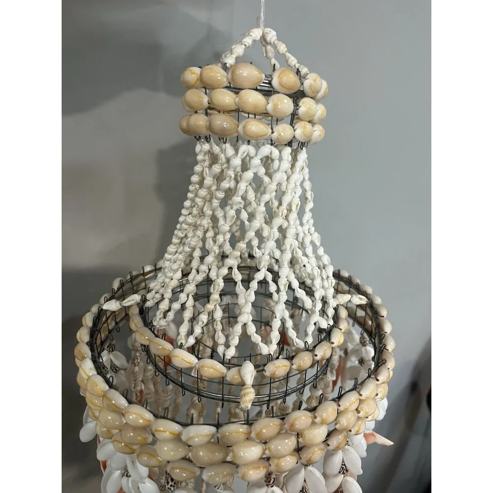 Vtg Boho Seashell Chandelier Coastal Tiered Home Decor Beach